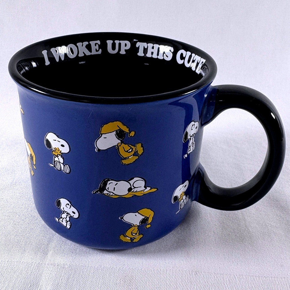 Peanuts Snoopy I Woke Up This Cute Campfire Style Blue Ceramic‎ Coffee Mug Cup